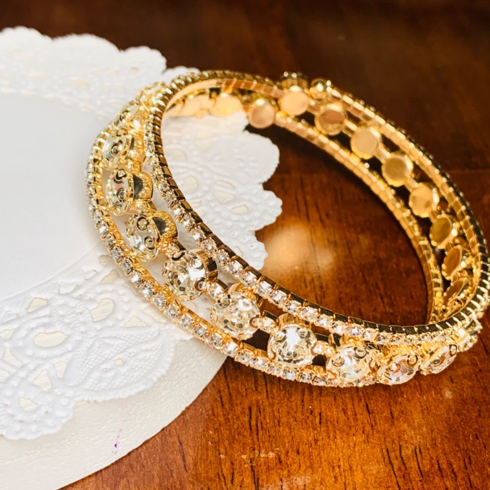 Shimmering Crystal and Gold Plated Coil Wrap Bracelet, adjustable size - Picture 2 of 10